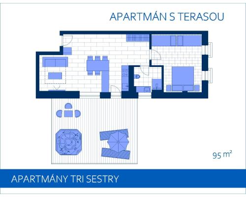a floor plan of an apartment with a floor at Apartmány Tri sestry Jasná in Demanovska Dolina
