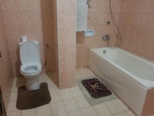 a bathroom with a toilet and a tub and a sink at Neradom Hotel in Tema