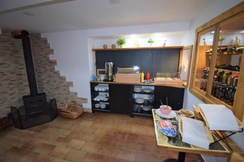 a kitchen with a counter and a stove in a room at Pension St. Moritz in Železná Ruda
