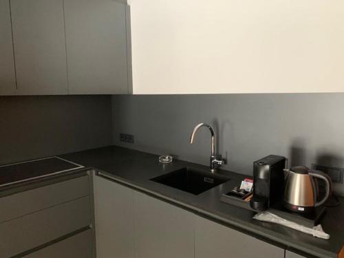 a kitchen with a sink and a counter top at Dependance Residence Altea in Ortisei