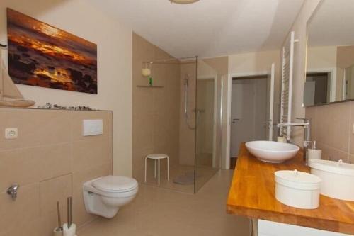 ein Bad mit einem WC und einem Waschbecken in der Unterkunft Residenz Darssblick in Barth