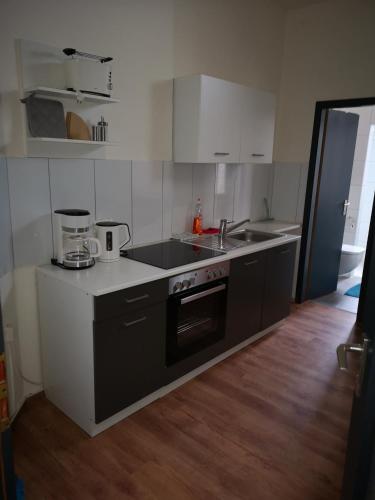 Kuchyň nebo kuchyňský kout v ubytování Ferienwohnung im Erdgeschoss mit Terrasse