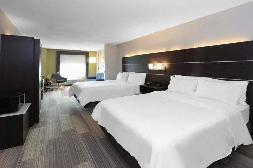 a hotel room with two beds and a television at Holiday Inn Express Hotel & Suites Woodhaven by IHG in Woodhaven