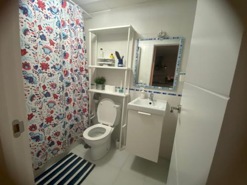 ein kleines Bad mit WC und Waschbecken in der Unterkunft APARTAMENTO Centro ciudad in Jerez de la Frontera