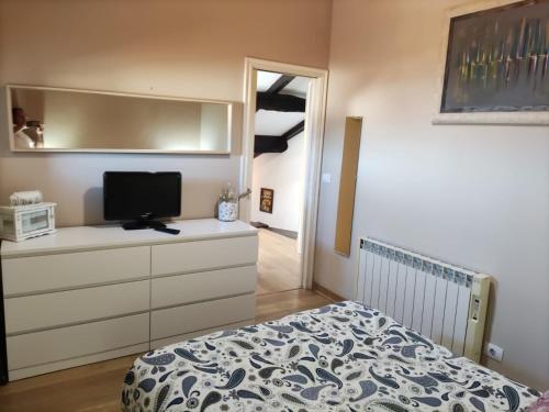 a bedroom with a bed and a tv on a dresser at Falagueira in Monforte de Lemos