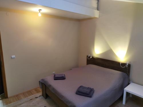 - une chambre avec un lit et 2 serviettes dans l'établissement Cozy apartment sa parkingom pogodan za dnevni odmor, à Jagodina