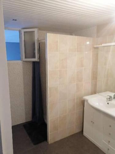 Baño pequeño con lavabo y aseo en Agréable Studio tout équipé, en Montsoué