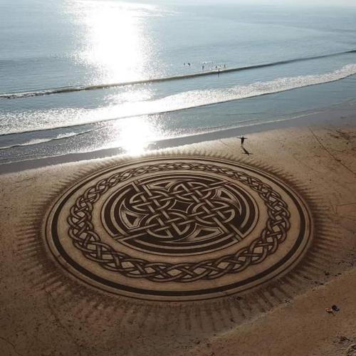 a labyrinth in the sand on the beach at Ballyhack by the Sea in Arthurstown
