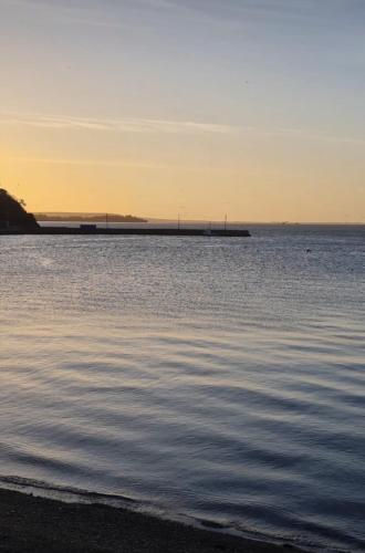 a body of water with a pier in the distance at Ballyhack by the Sea in Arthurstown