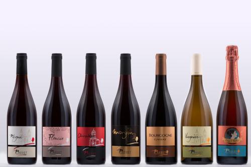 a group of wine bottles against a white background at La Suite in Chiroubles