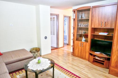 sala de estar con sofá y TV en Apartman Verona en Ilok