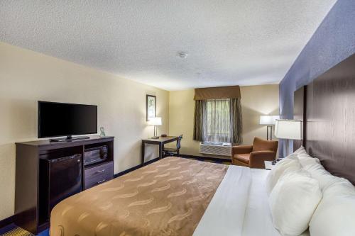 a hotel room with a bed and a flat screen tv at Quality Inn Charleston South in Charleston