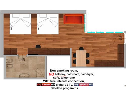 a drawing of a floor plan of a room at Hotel Comfort Erica Dolomiti Val d'Adige in Salorno sulla Strada del Vino