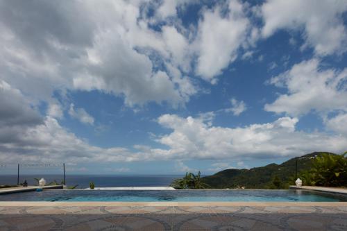 a swimming pool with a view of the ocean at Savane Paille in Deshaies