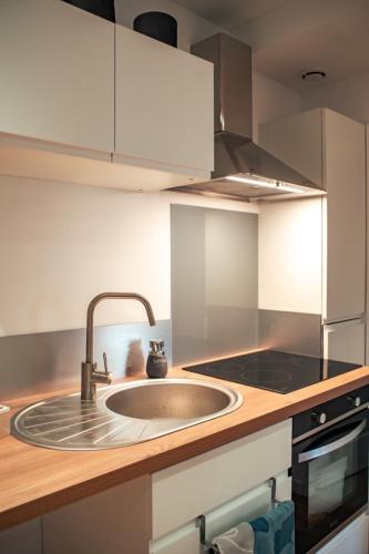 une cuisine avec un évier et un plan de travail dans l'établissement Vernon : La Marinière, à Vernon