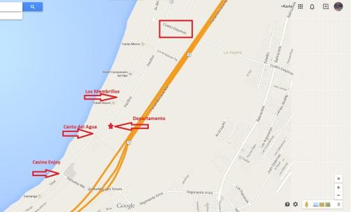 a map with red arrows pointing to the consulate at Departamento La Serena in La Serena