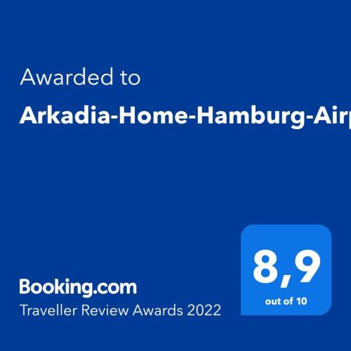 a blue screen with the text awarded to akiba home hammingumpump at Arkadia-Home-Hamburg-Airport-Apartment in Hamburg