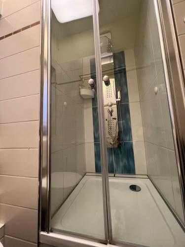 una doccia con porta in vetro in bagno di Sweet Home Inside Dresden Apartment One a Dresda
