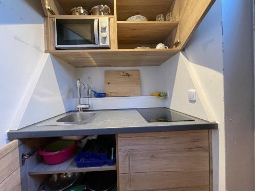 a small kitchen with a sink and a microwave at Apartment Allersberg in Allersberg
