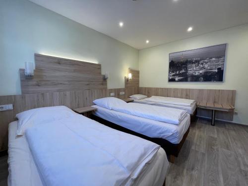 une chambre à l'hôpital avec trois lits et une télévision dans l'établissement Apartment Allersberg, à Allersberg