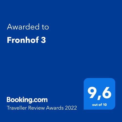 a blue text box with the words awarded to frontier at Fronhof 3 in Nierstein