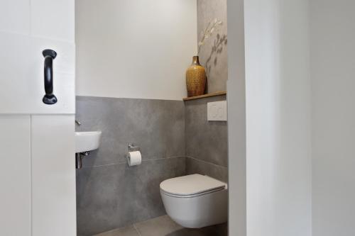 a bathroom with a toilet and a sink at Vakantiehuis Bij Vermeer in Een