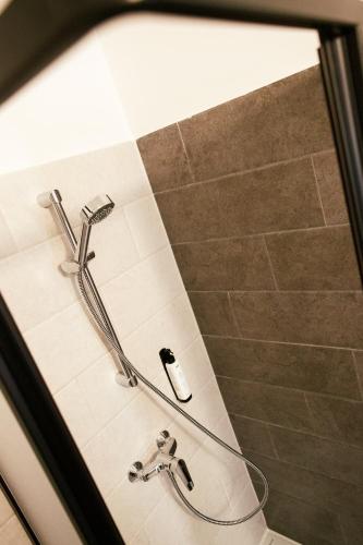a shower with a shower head in a bathroom at Munkácsy Villa - Szekszárd in Szekszárd