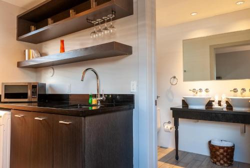 a kitchen with a sink and a counter top at Seaside All Suites Hotel in Miami Beach