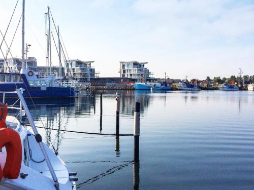 einer Gruppe von Booten, die in einem Yachthafen angedockt sind in der Unterkunft 8 person holiday home in Wendtorf in Wendtorf