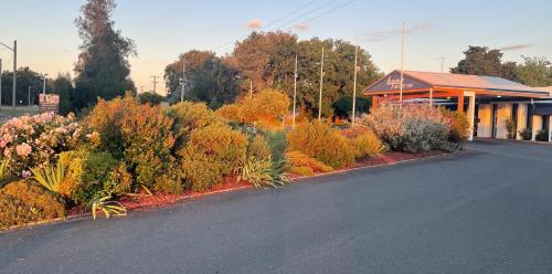 a road in front of a building with plants at Byer Fountain Motor Inn in Holbrook