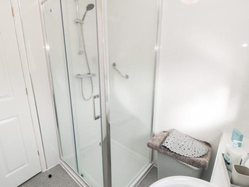 un baño con ducha y WC en Gough Bank, en Bridlington