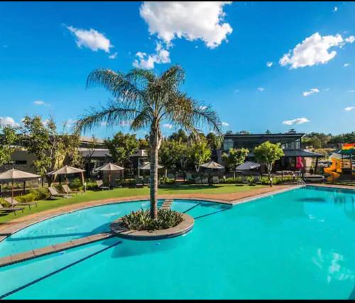 a palm tree in the middle of a swimming pool at Luxurious Waterfall 1 bedroom Condo With Free Uncapped Wifi in Midrand