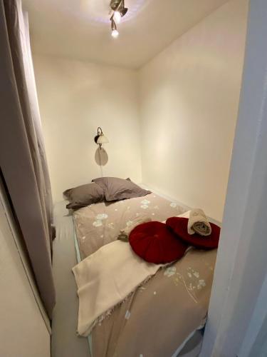 Cette petite chambre comprend un lit. dans l'établissement La perle marine, à Trouville-sur-Mer