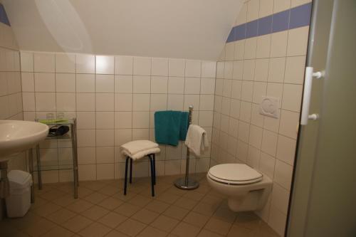 ein Bad mit einem WC und einem Waschbecken in der Unterkunft Pernegger Dorfstub´n in Pernegg an der Mur