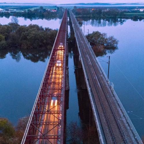 an overhead view of a bridge over a river at Villa Rio by Valada Village in Valada