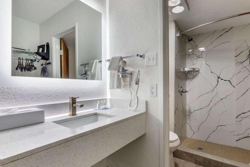 bagno con lavandino, specchio e servizi igienici di Quality Inn & Suites Sulphur Springs a Sulphur Springs