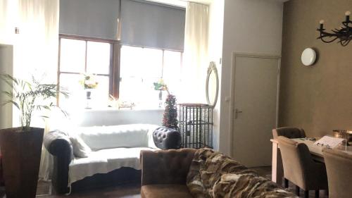 sala de estar con sofá y ventana grande en Prinsenstraat 8, en Groninga