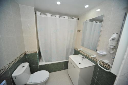 a bathroom with a toilet and a sink and a mirror at Apartamento Princicasim 1 dormitorio in Benicàssim