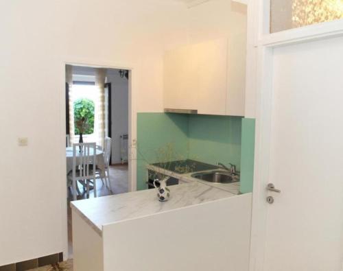 a kitchen with a sink and a counter top at Holiday Apartement Marija Supetar with private pool in Supetar