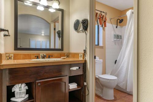 a bathroom with a sink and a toilet and a mirror at Best Western Rose Garden Inn in Watsonville