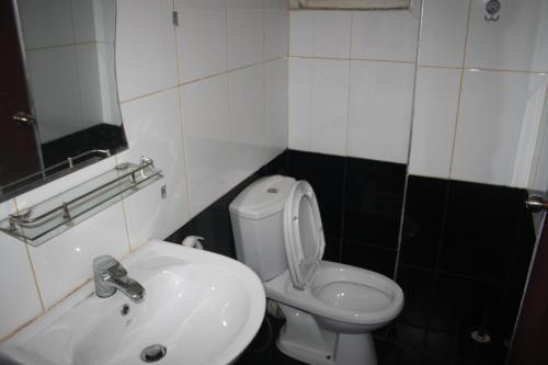 a bathroom with a white toilet and a sink at Bezel Bungalow Nuwara Eliya in Nuwara Eliya