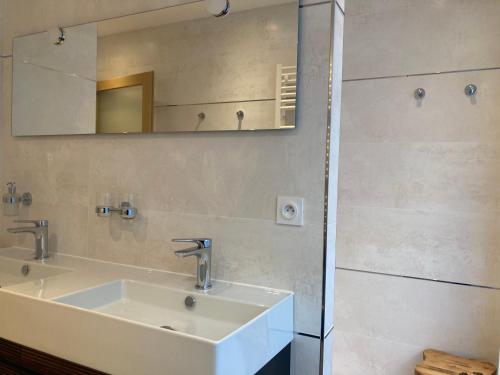 a bathroom with a sink and a mirror at Appart' Au Coeur de Nuits in Nuits-Saint-Georges