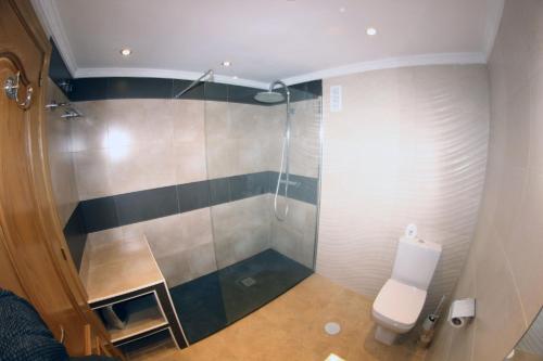 La salle de bains est pourvue d'une douche et de toilettes. dans l'établissement Jabeque, à Estepona