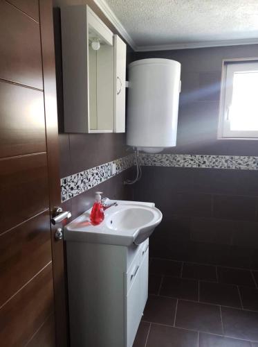 a bathroom with a white sink and a mirror at Apartmani Ambiente in Plav