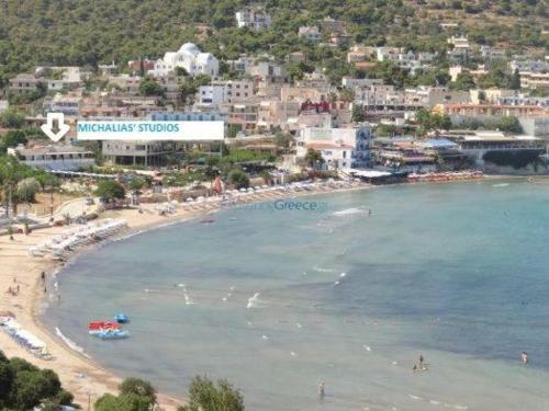 an aerial view of a beach with a city at Παραθαλασσιο στουντιο Μιχαλιας Sea view studio Michalias Νουμερο 8 in Agia Marina Aegina
