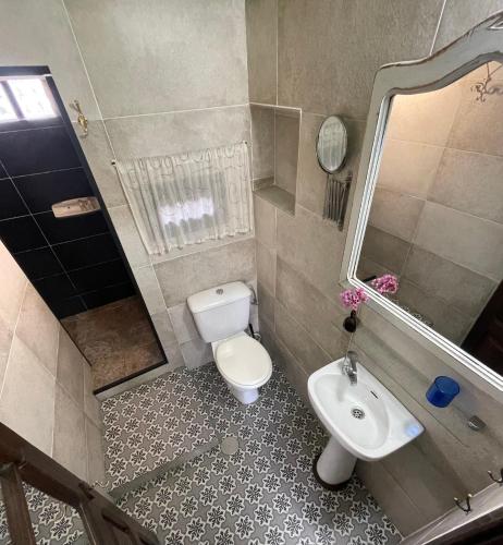 a small bathroom with a toilet and a sink at Son de Mar Hotel rural & Apartamento in Quintueles