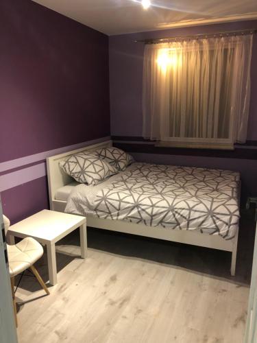 een kleine slaapkamer met een bed en een raam bij Wiedeńska in Gorzów Wielkopolski