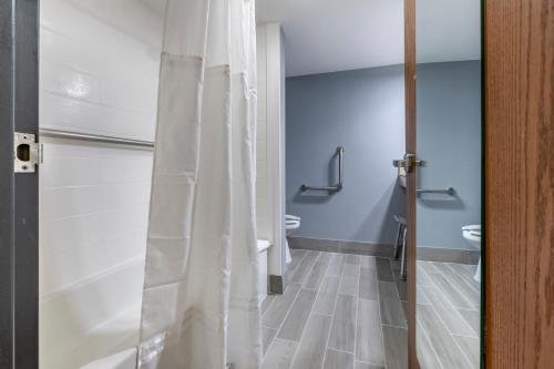 a bathroom with a shower curtain and a toilet at Best Western Bloomington Edina - Minneapolis in Bloomington