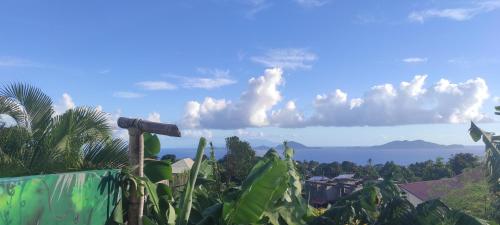 a view of the ocean from a banana plantation at Un coin de paradis, piscine privative, vue Saintes in Trois-Rivières