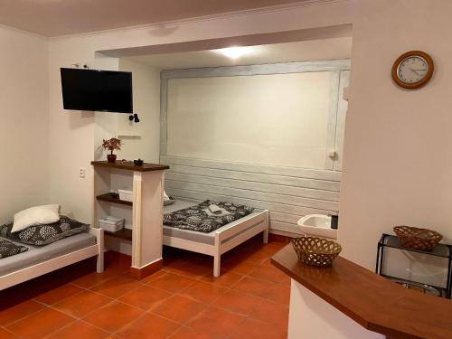 a room with two beds and a television in it at Freedom apartment in Loket